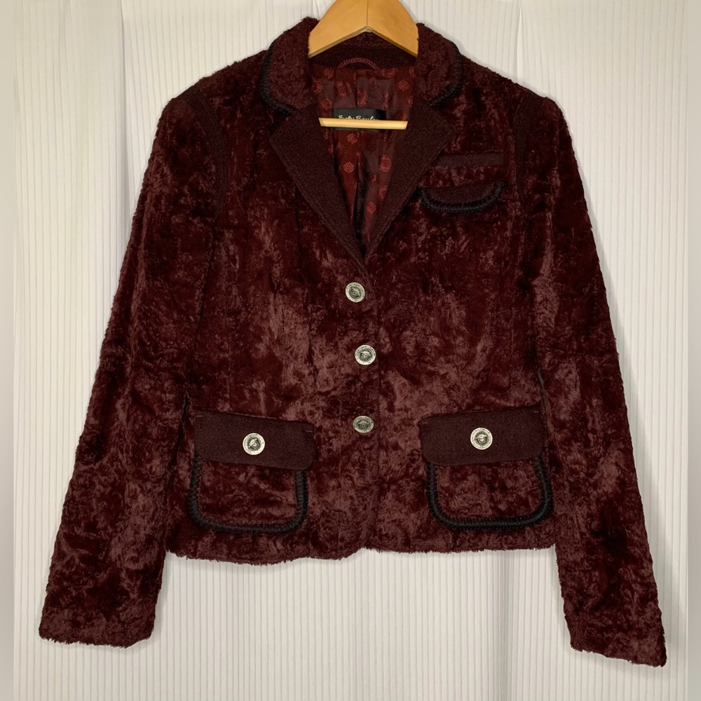 Betty Barclay - Unique Maroon Short Pile Faux Fur Blazer Fully Lined - Size 8